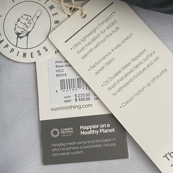 Vuori Men’s Atlas Jacket Medium Insulated Shacket Lightweight Black Heather NWT - Picture 5 of 10